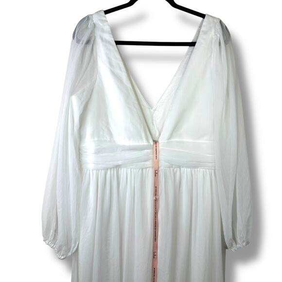 Lulus Bridal NWOT Enchant My Love White V-Neck Sheer Long Sleeve Maxi Dress XXL - Picture 9 of 12